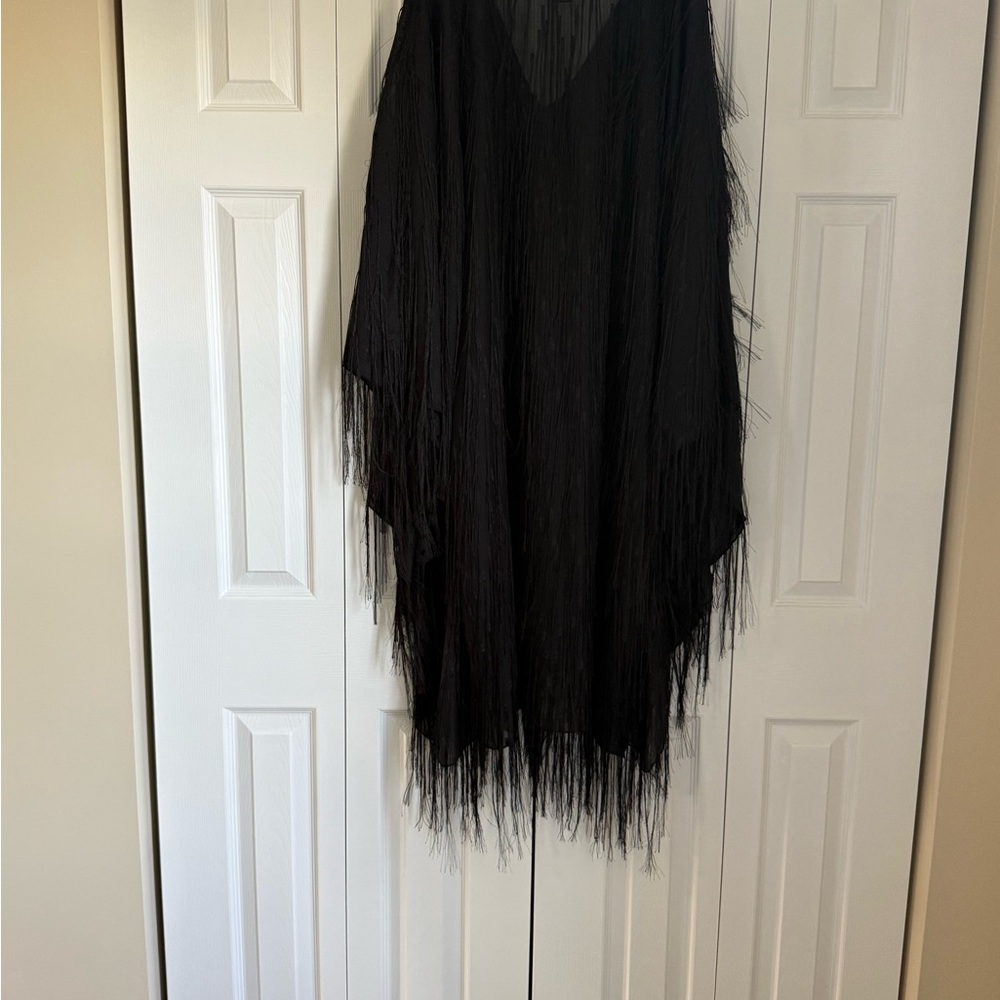 Maeve Black Fringe V-Neck Dress/Cover-Up - Picture 2 of 2